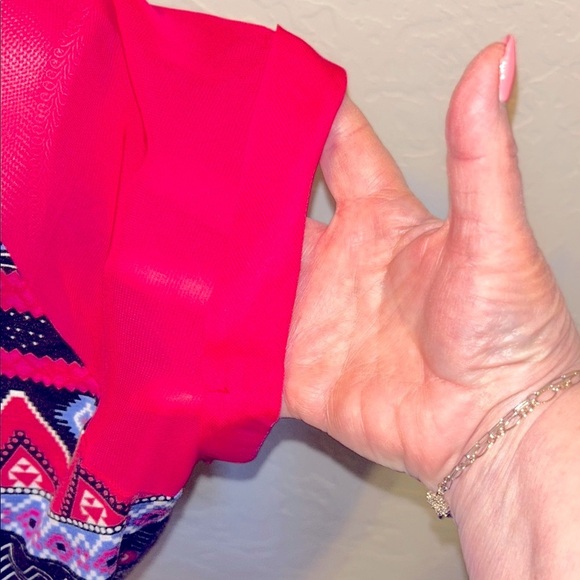 Bongo Trendy Pink & Black Boho Look Women's elastic bottom Top. Sheer arms Sz XL - Picture 7 of 14